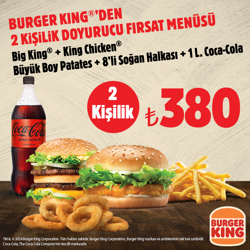 Burger King®'den 2 Kişilik Doyurucu Fırsat Menüsü